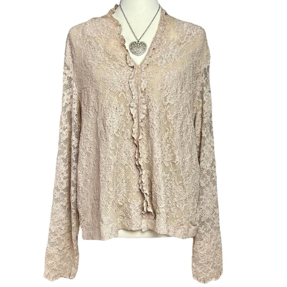 NWT VTG Coldwater Creek Womens 2X Long Sleeve Top Pucker Lace Cream Fairycore - Picture 1 of 7